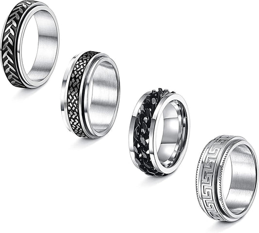 4PCS Stainless Spinner Rings Size 11